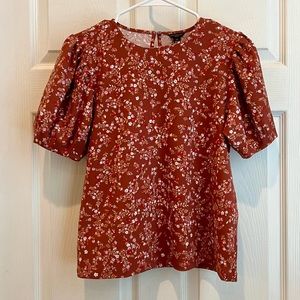 Ann Taylor Floral Blouse Top Puffy Sleeves XSP
